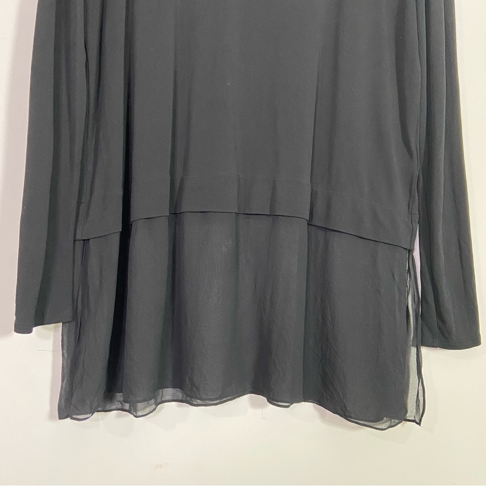 Eileen Fisher Black Silk Long Sleeve Scoop Neck Sheer Panel Top - Picture 3 of 8